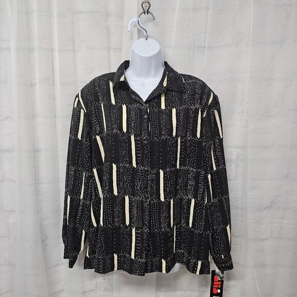 Alia Blouse Black Cream Button Down Polka Dot Patchwork Office 20WP Deadstock - Picture 1 of 14